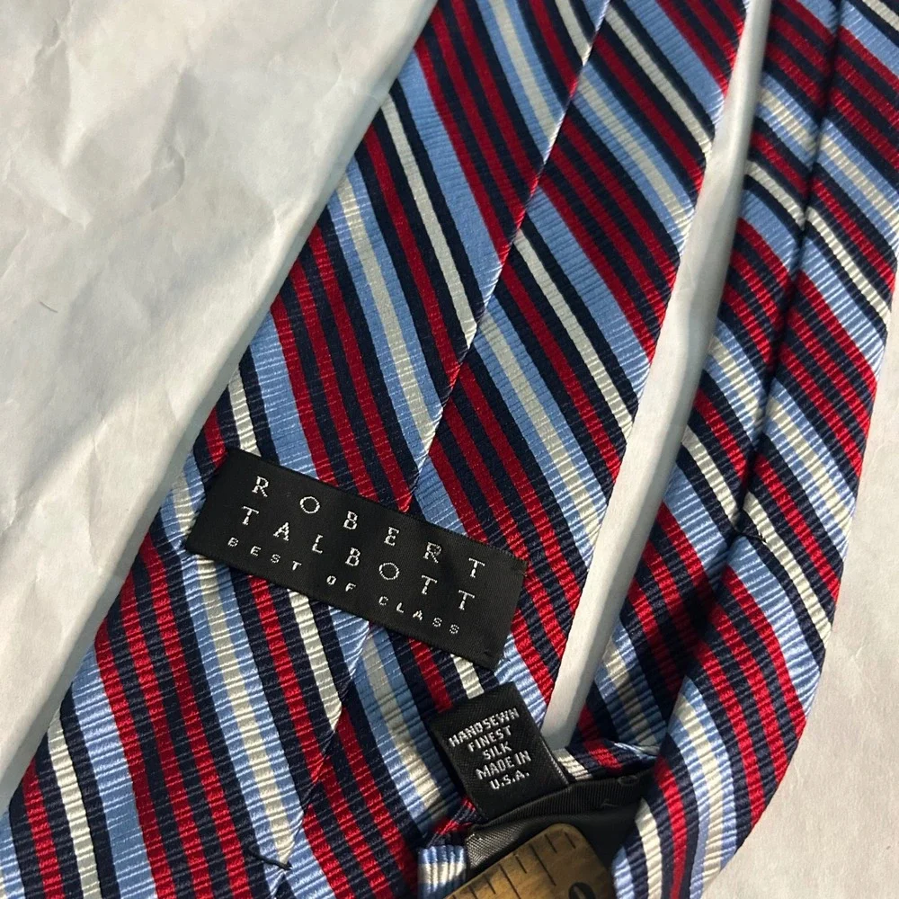 Robert Talbott Necktie Silk Repp Best Of Class‎ Striped Handmade USA Red Blue