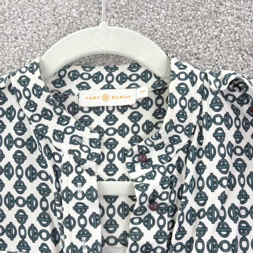 Tory Burch Katie Link Print Shirtdress‎ Rayon Midi Long Sleeve Button Up Size S