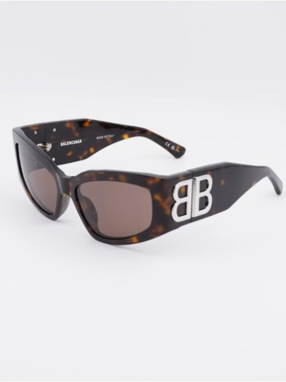 Balenciaga BB0321S 008 Sunglasses Dark Havana Cat Eye Frame, Brown Lenses