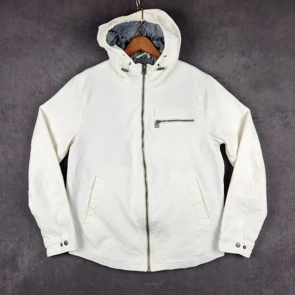 Levis‎ Lined Reverse Twill Cotton Swing Hooded White Denim Jacket Mens Medium