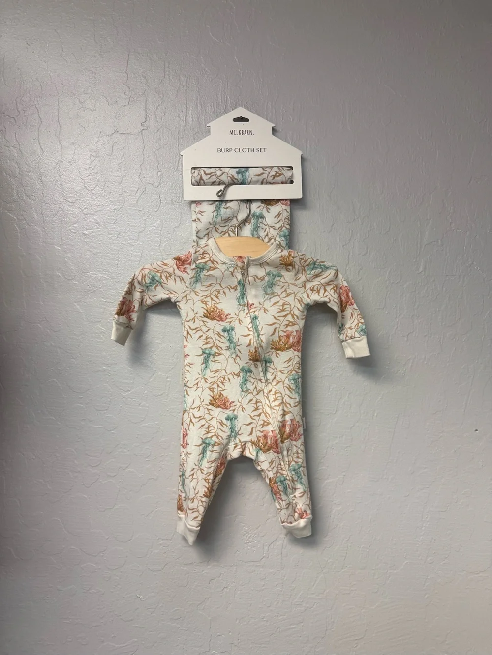 $19 ADD ON milkbarn jellyfish zippy pajama and burp cloth set new with tags 3-6M
