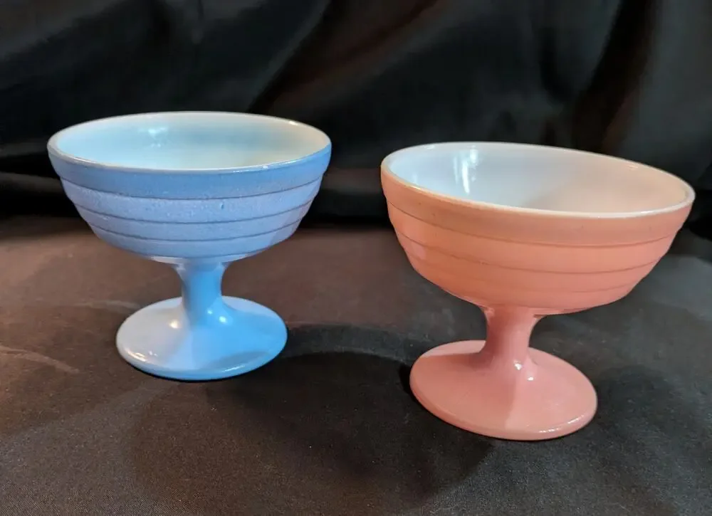 Vintage set (2) Hazel Atlas pastel modern tone platinite champagne sherbet cups