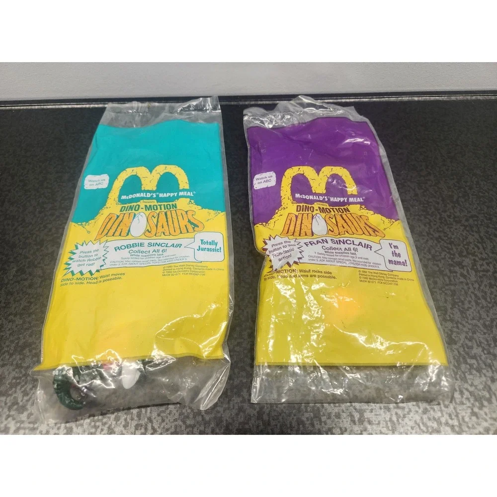 Vintage 1992 McDonalds Happy Meal Dinosaurs Dino-Motion Robbie & Fran Sinclair