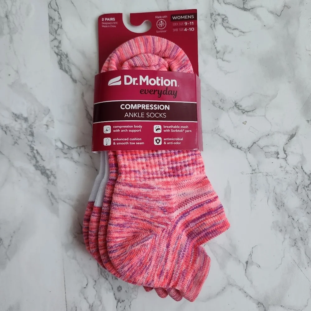 Dr. Motion Compression Ankle Socks 4 Pairs Size Socks 9–11 Shoe 4-10
