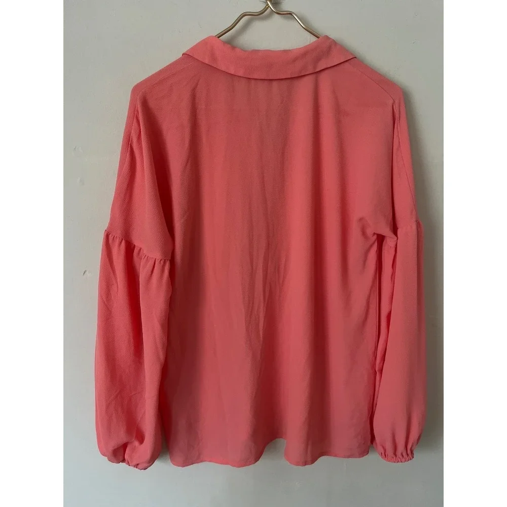 Michael Kors Womens Coral electric Pink Quarter Zip Bishop Sleeve Blouse Medium