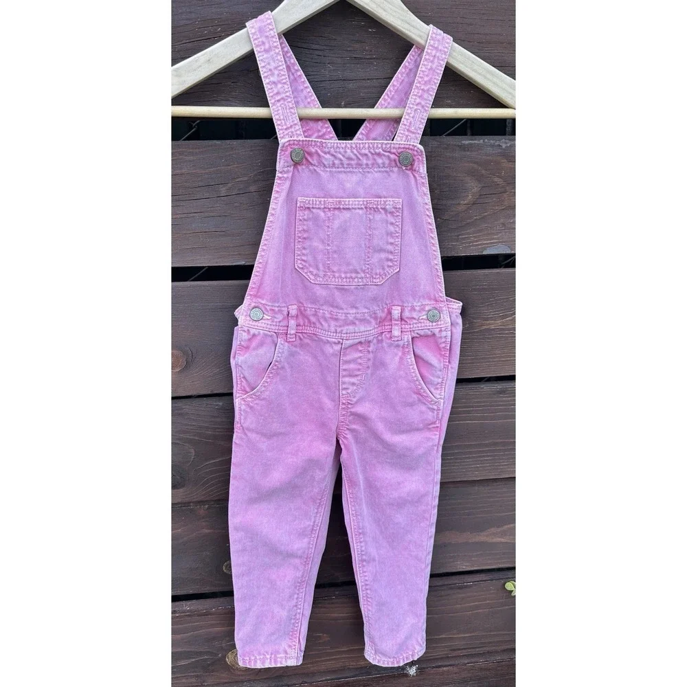 Vtg Gap Toddler Girls‎ Pink Wash Denim Overalls *Size 4T