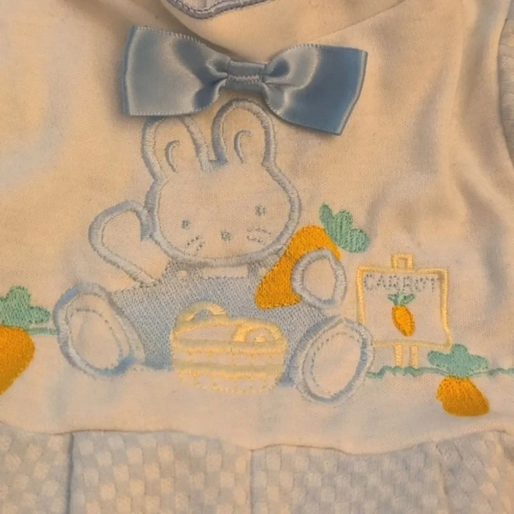 Carter's‎ Vintage Infant Blue White Embroidered Bunny Carrot Outfit