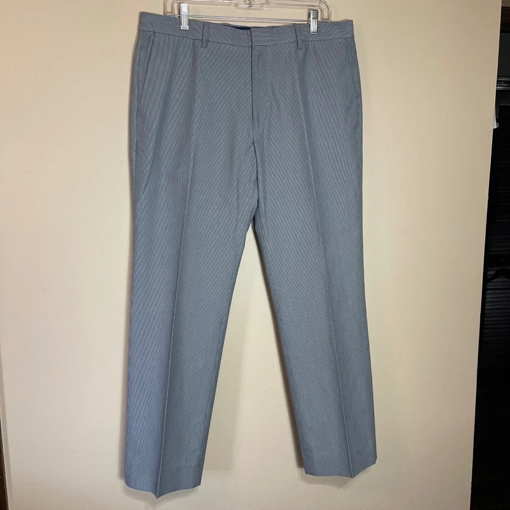 Banana‎ Republic Mens 34x30 Non-Iron Tailored Slim Fit Blue Micro Stripe Pants