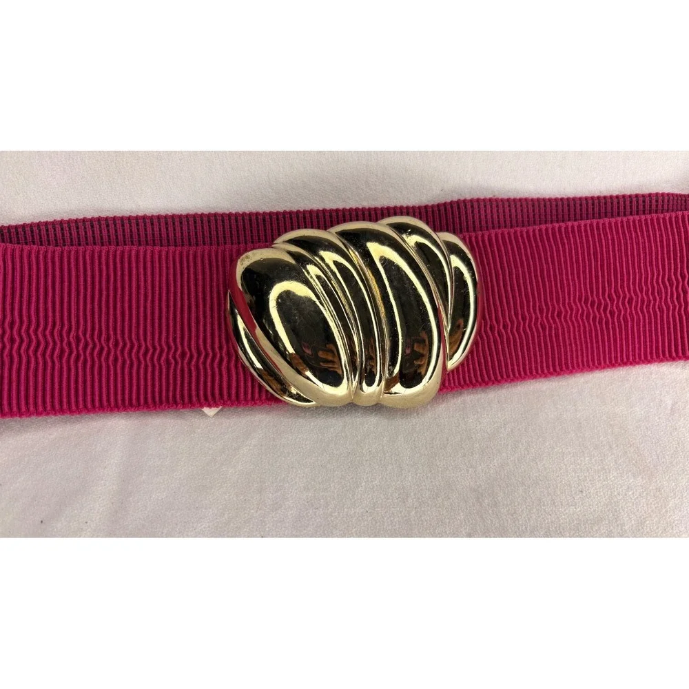 Vintage GH Accessories Magenta Pink Elastic Cinch Belt Gold Shell Buckle USA