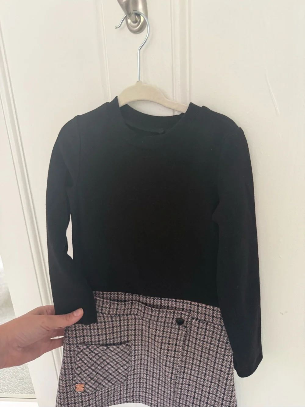 deux par deux Black Top with Pink and Black Houndstooth Mini Skirt