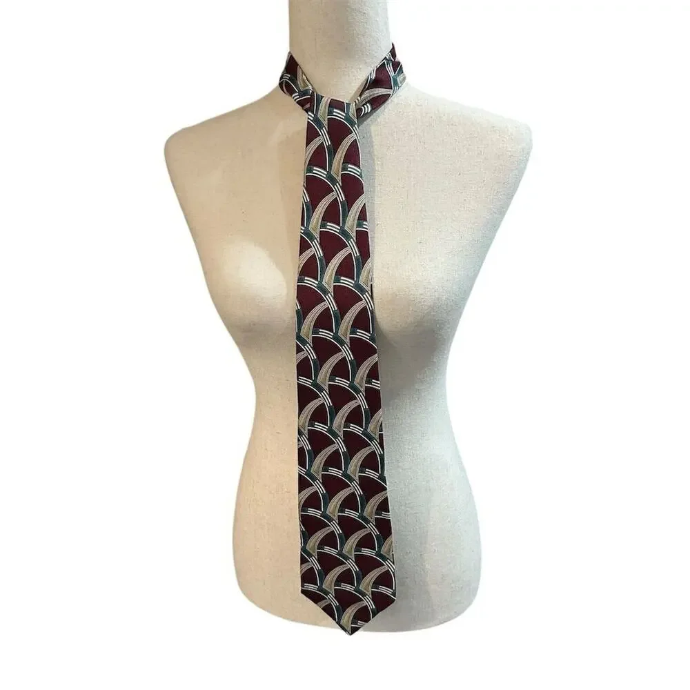 Henry Grethel Men's‎ Handmade Silk Tie Geometric Abstract Maroon blue Pattern