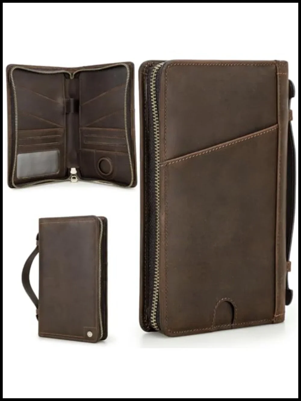 Top Grain Leather Passport Wallet RFID Blocking for Men Women Travel