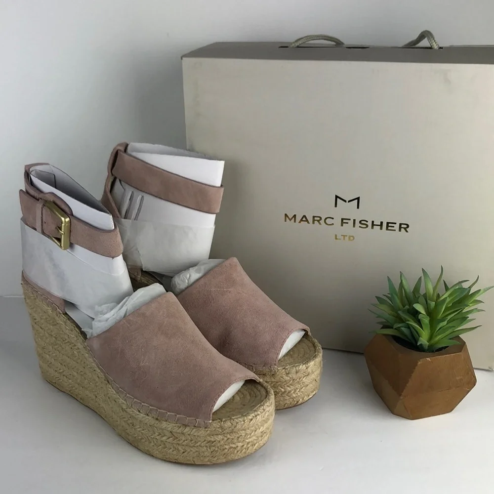 NEW Marc Fisher Adalyn 5 Espadrille Peep Toe Wedges
