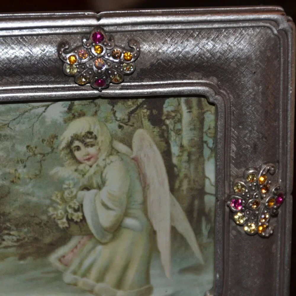 RARE LUXURY JAY STRONGWATER CHINOISERIE SILVER PINK FAN ENAMEL CRYSTAL FRAME