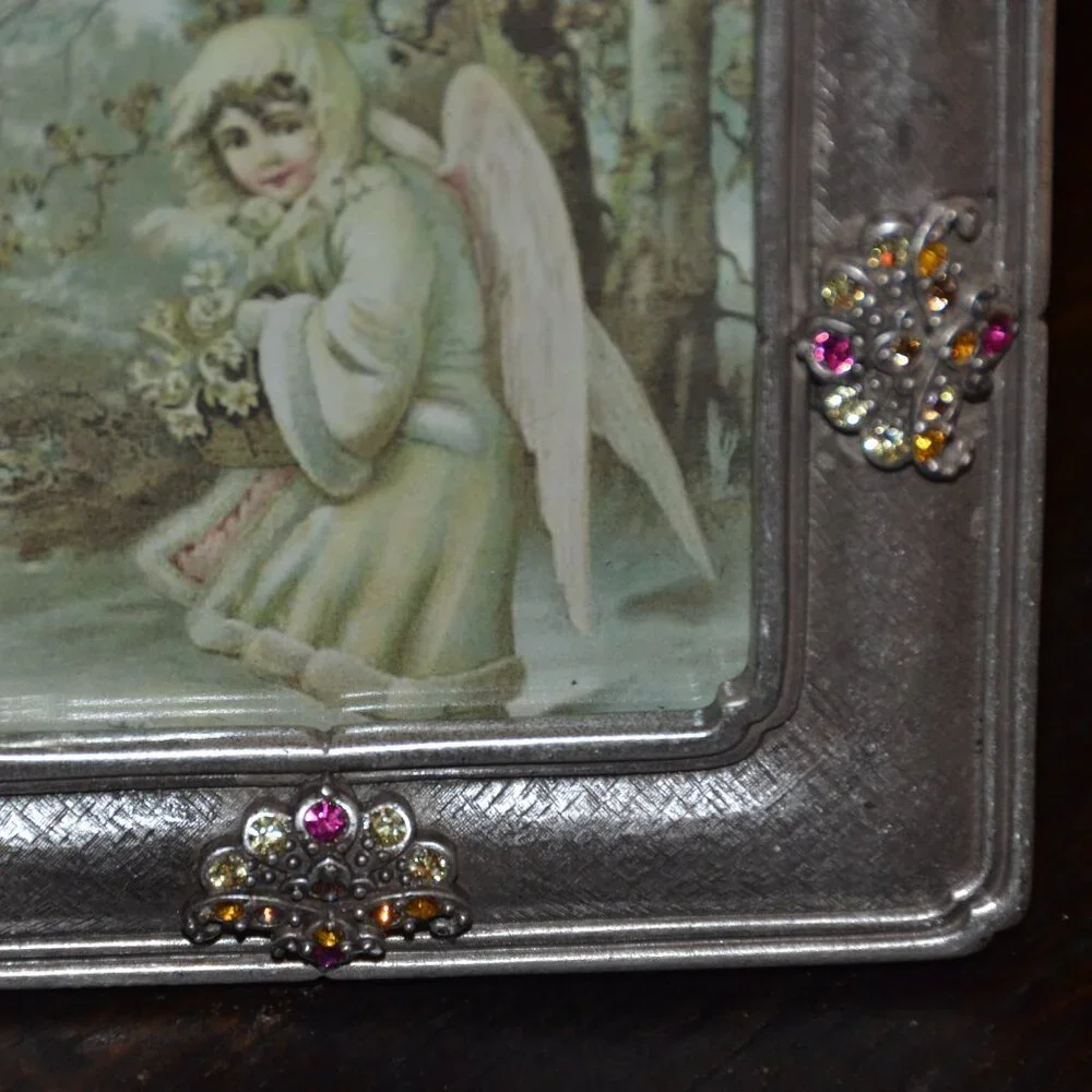 RARE LUXURY JAY STRONGWATER CHINOISERIE SILVER PINK FAN ENAMEL CRYSTAL FRAME