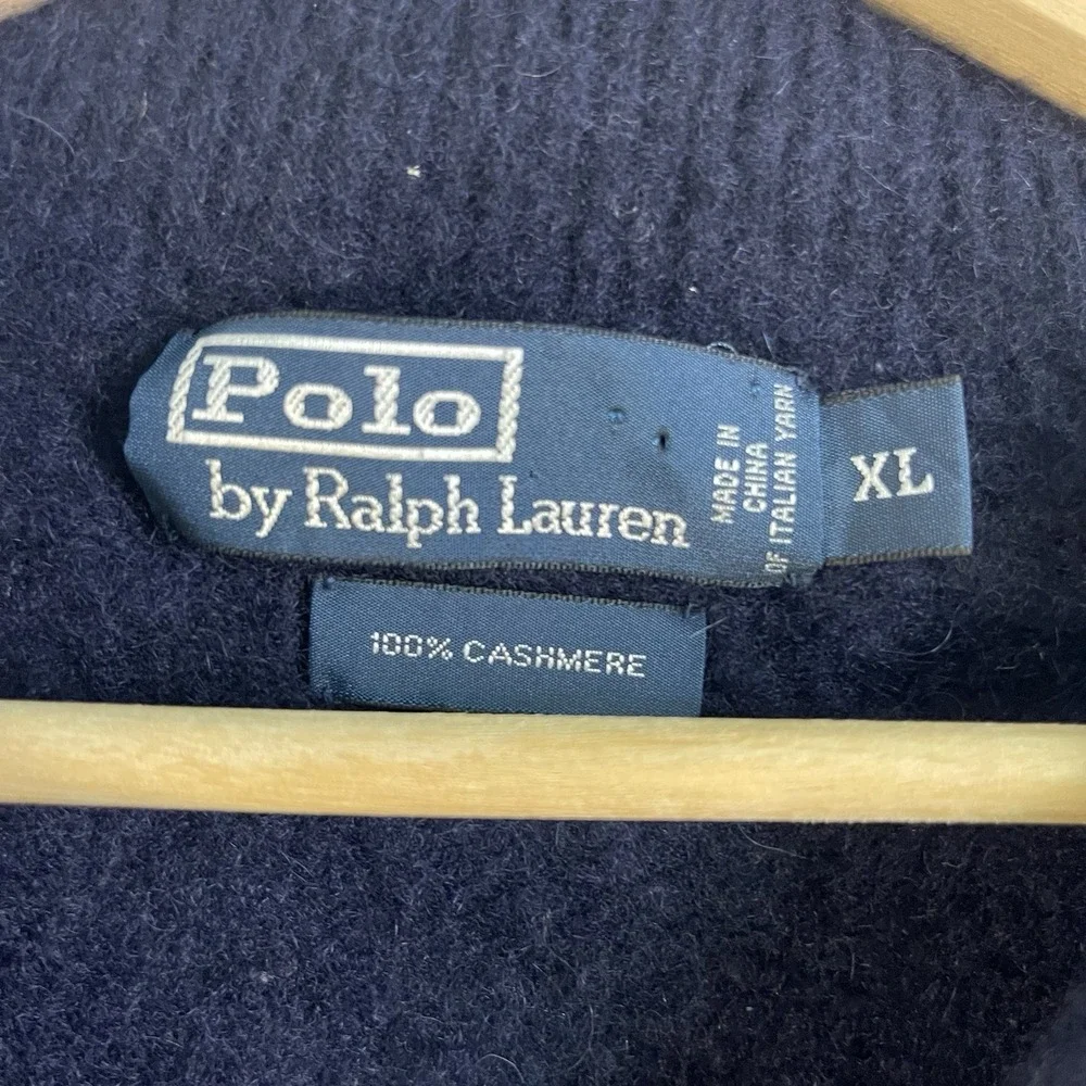 VTG Polo Ralph Lauren Sweater Womens XL Navy 1/4 Zip Wool Cashmere Knit