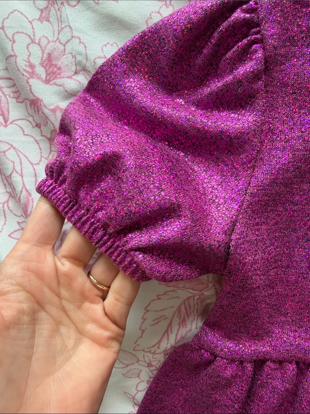 Tucker + Tate Metallic Magenta Tiered Puff-Sleeve Dress