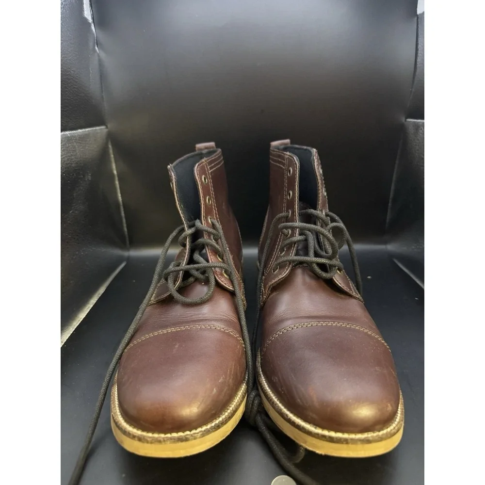 Men's Leather Brogue Cap Toe Boots Wine Brown Size 10 Made in India‎
