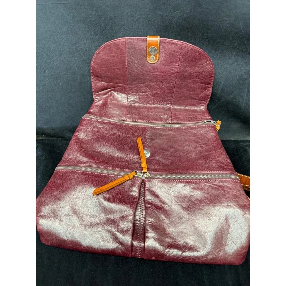 Nino Bossi Burgundy Leather Bookbag Purse Hobo Y2K Travel Bag Backpack Purse