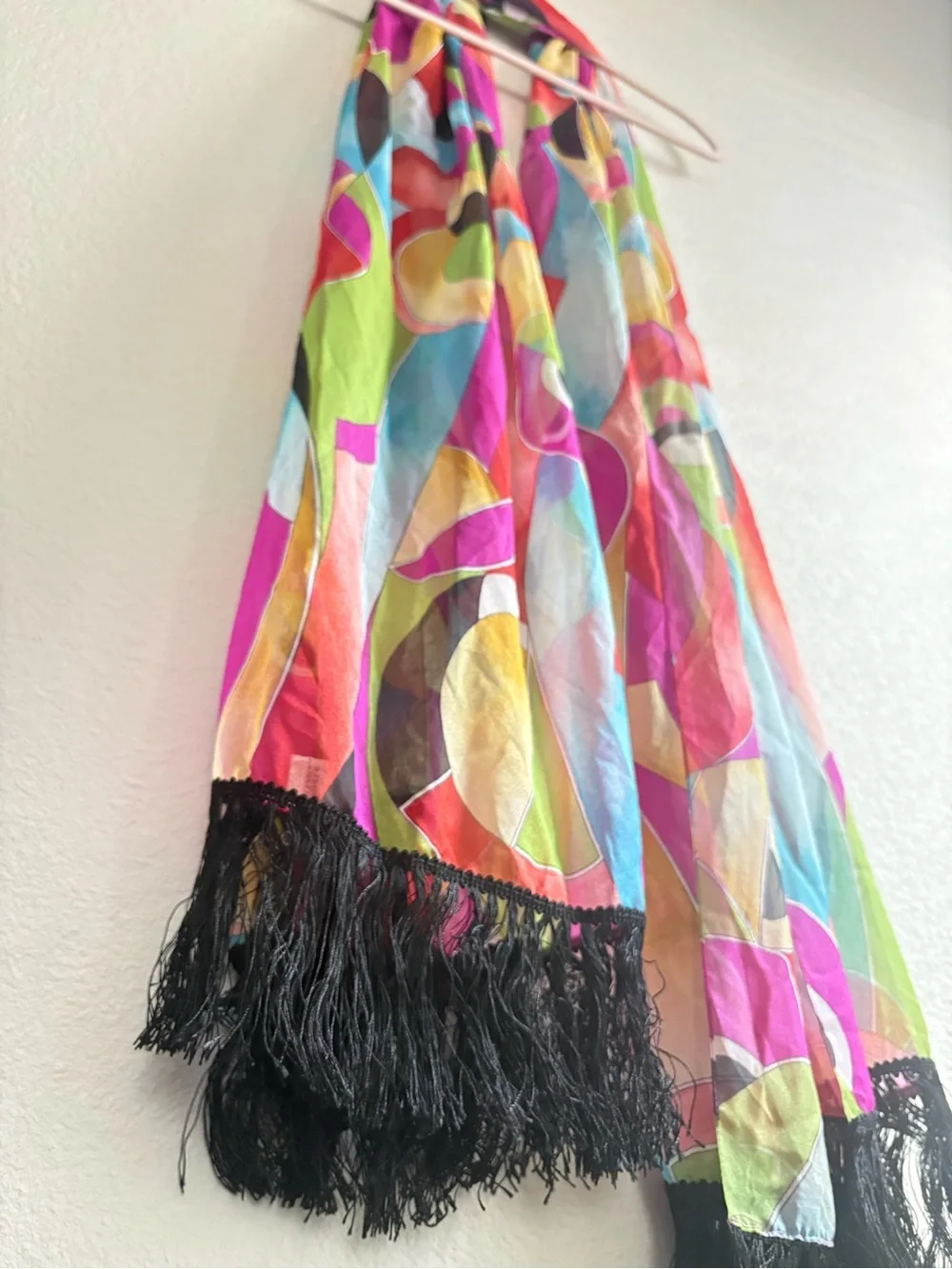 Multicolor Geometric Fringe Scarf - Lightweight Women's Wrap