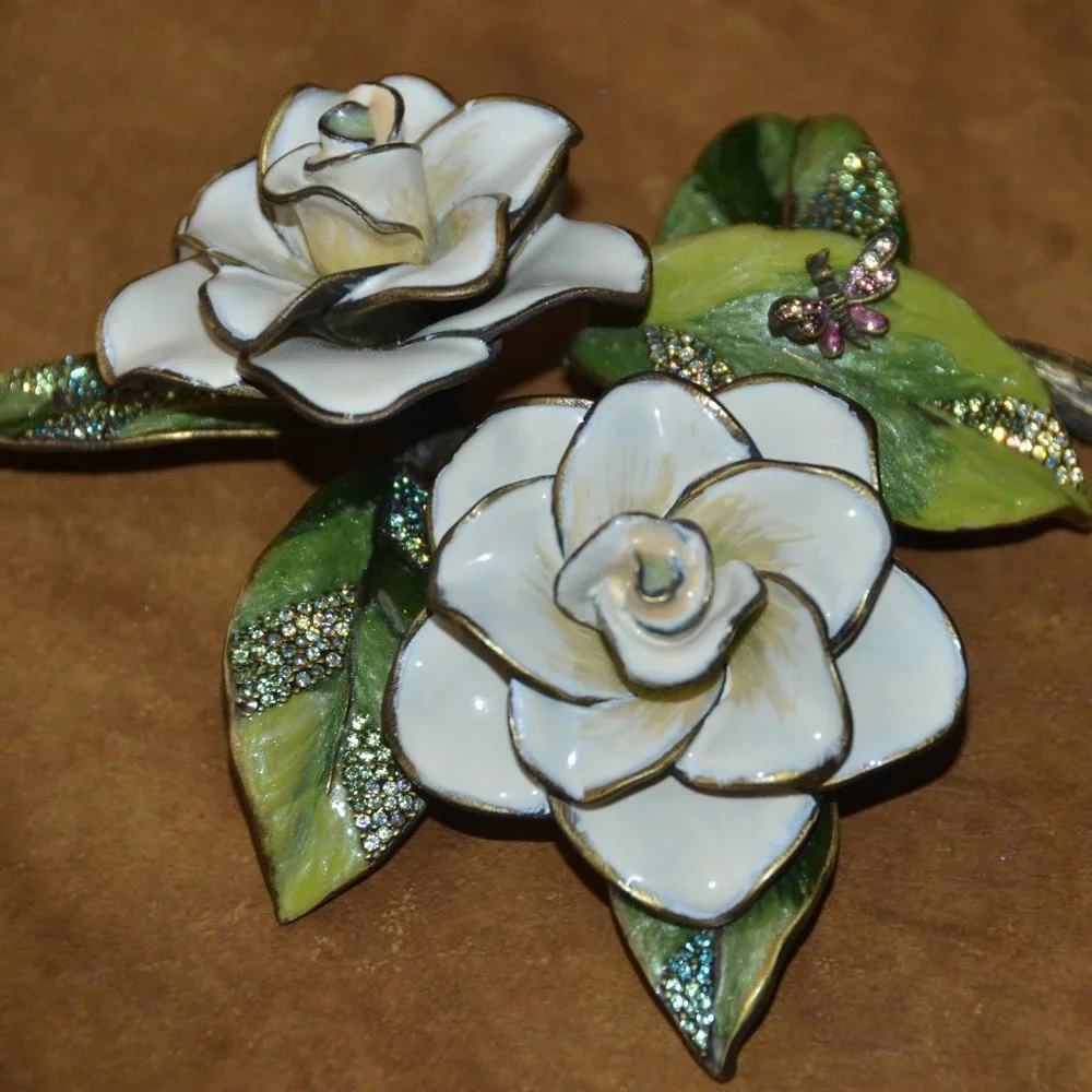 RARE JAY STRONGWATER GARDENIA DRAGONFLY FLORAL FLOWER CRYSTAL ENAMEL FIGURINE