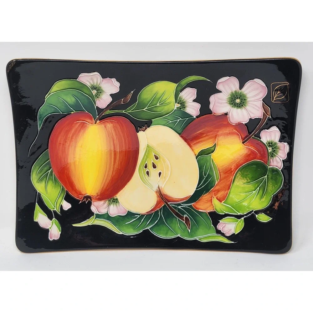 Apples & Apple Blossom Ceramic Tray Dish J. Mccall for Blue Sky Clayworks 2004