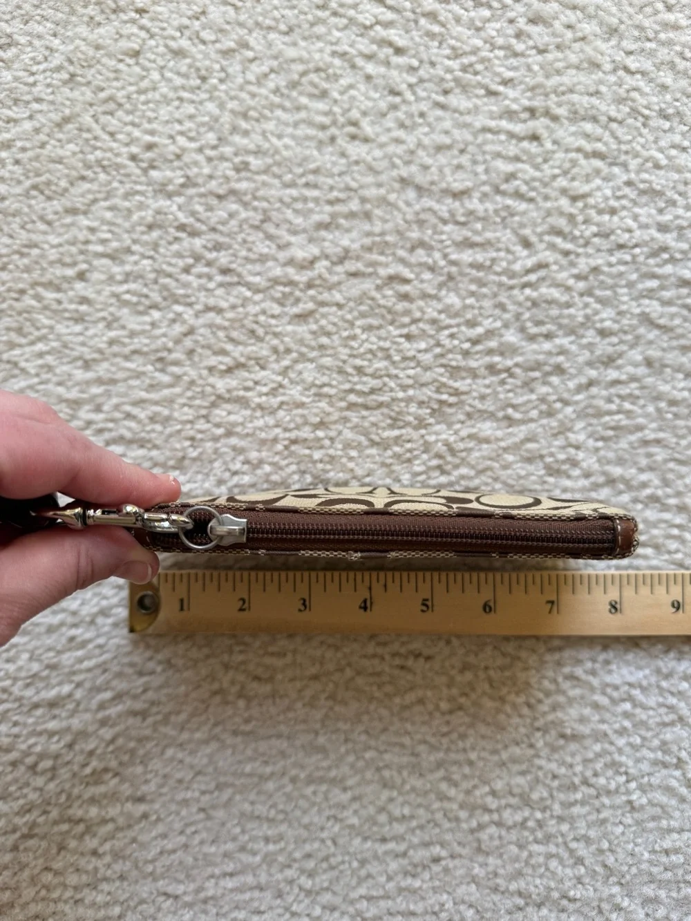 Coach Signature Canvas Wristlet in Brown/Tan