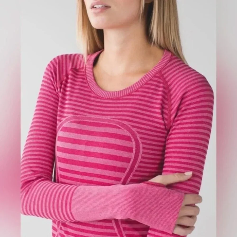 lululemon athletica Pink Striped Long Sleeve Tee