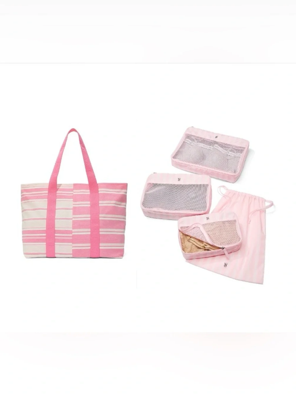 Victoria’s Secret Pink Striped Tote Bag with Packing Organizers