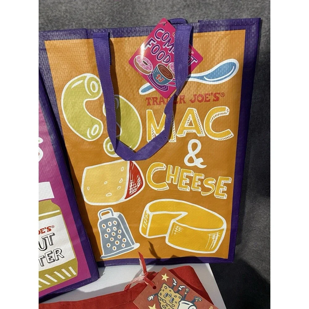 Trader Joe’s Reusable Bags Lot (3) - Cheese & PB&J/Mac Designs