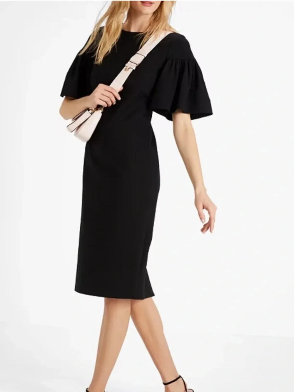 NWOT kate spade Black Ponte Dress Midi with Flutter Sleeves
