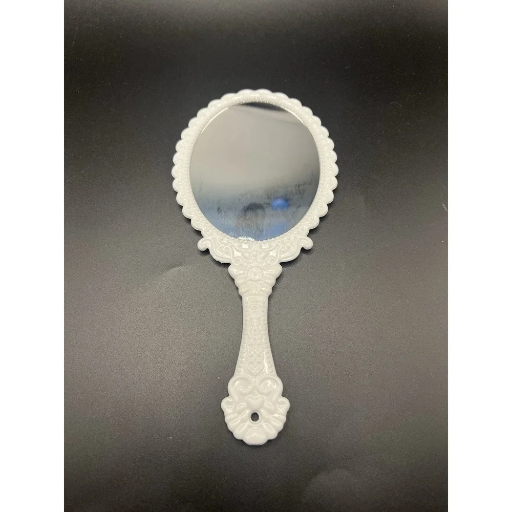 Vintage Style White Plastic Hand Mirror Vanity Makeup Ornate Victorian