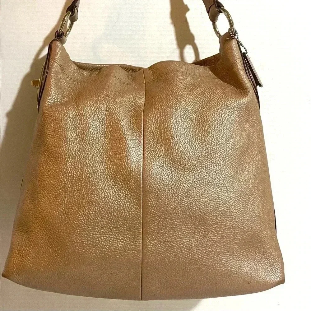 Coach metallic cream pink leather hobo handbag