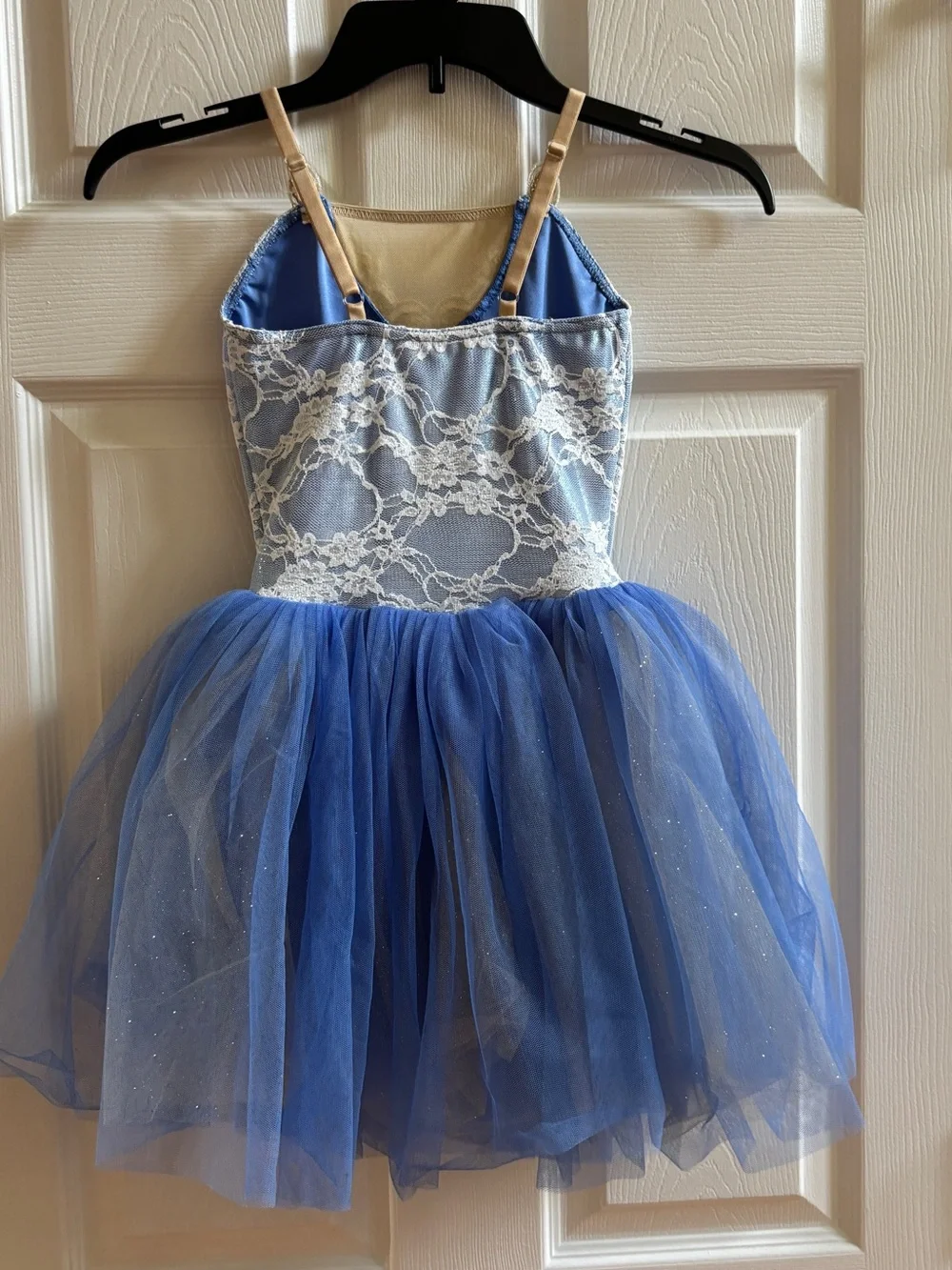 Blue Tulle Lace Dress with Gold Applique