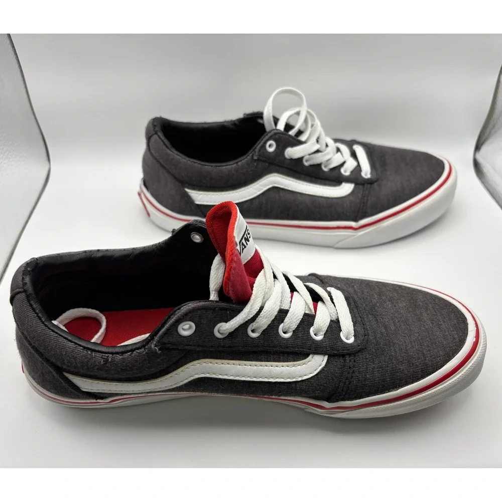 Vans Ward Low Top Sneakers Youth 6.5 Grey Red White Jersey Skate Shoes