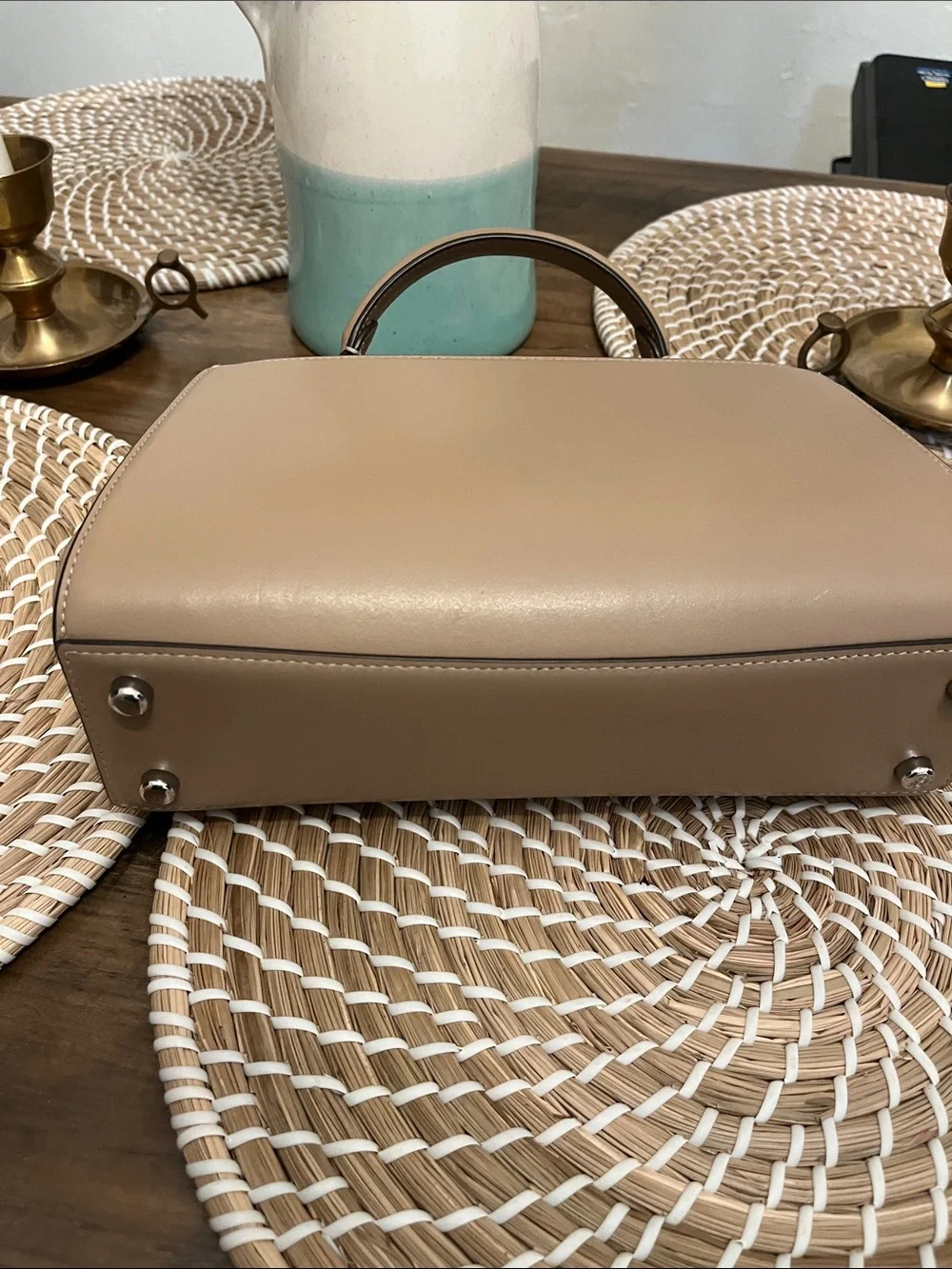 Coach Taupe Leather Top-Handle Satchel with Silver Hardware