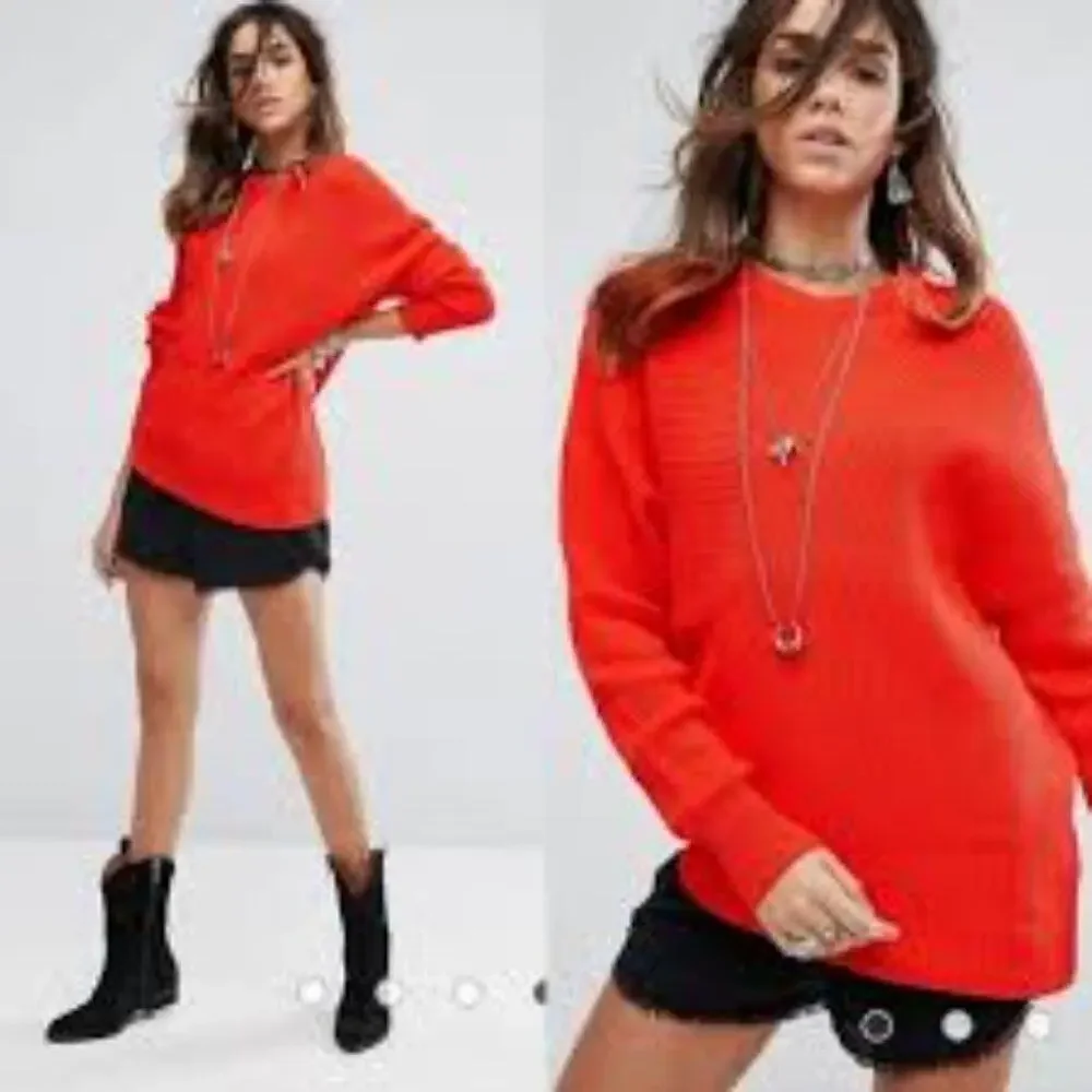 Free People Sweater Women's Small Orange Pullover Crew Neck Longsleeve‎ Boho