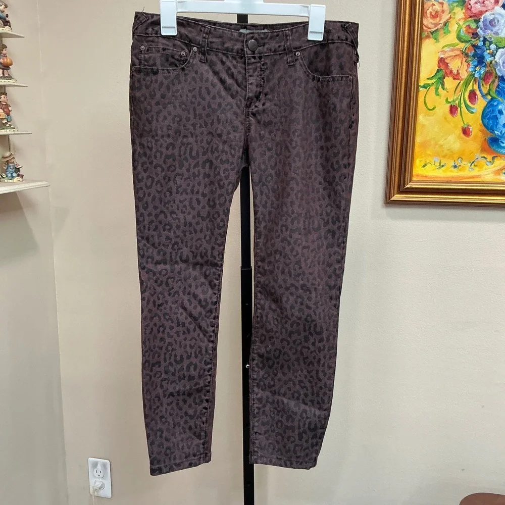 Free People Skinny Jeans 29 Brown Leopard Print Low Rise Animal Pattern Pockets