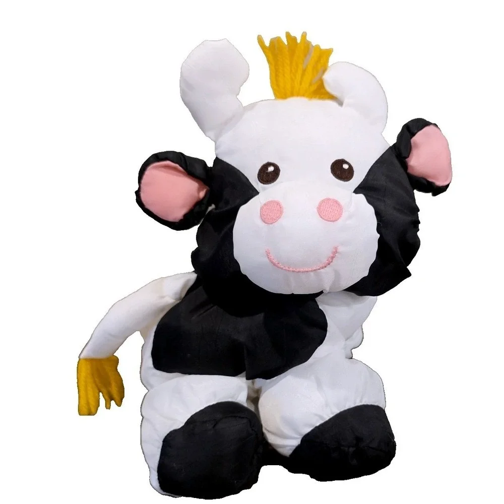 1993 Vintage Fisher Price Barnyard Puffalump Cow Plush 8096 Nylon Black White 12