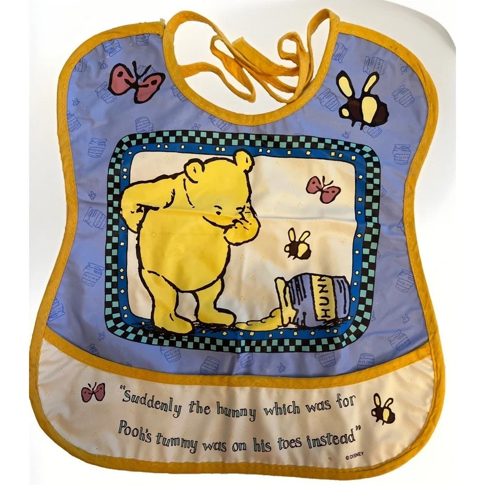 Vintage Disney Winnie the Pooh Vinyl Baby Bib Hunny Quote Wipe Clean Tie Neck