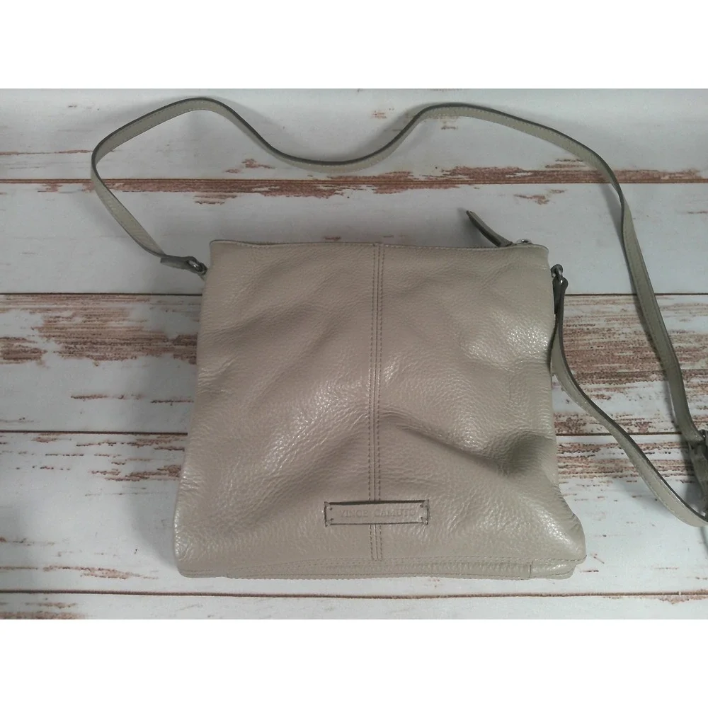 Vince Camuto Blush Silver Pebbled Leather Crossbody Bag Handbag Purse