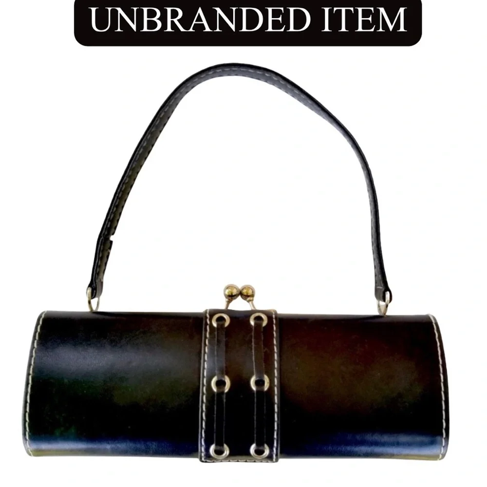 PURSE: Black & Silver Cylindrical Clutch, Vintage. EUC