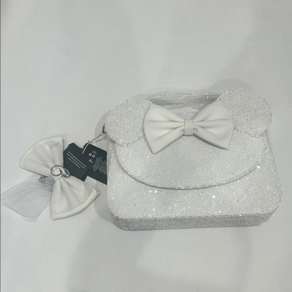 Disney Lounge fly White Sequin I do Wedding Bow Handbag New w tags