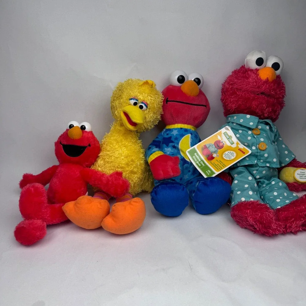 Sesame Street 3 Elmos and a Big Bird Plush Good Night Elmos Bedtime Elmo