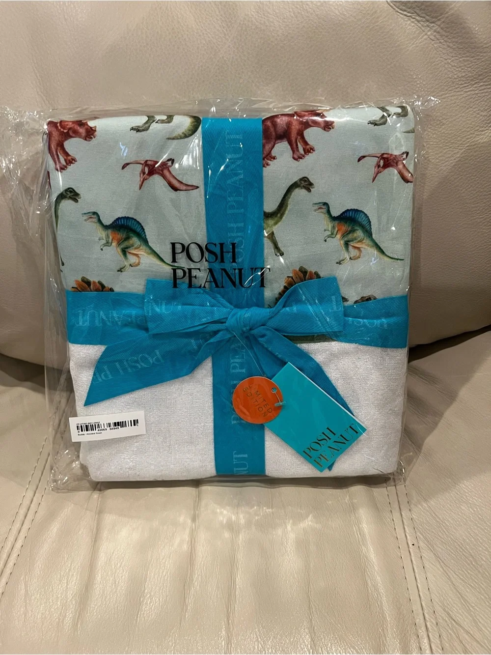 Posh Peanut Hooded Towel with Multicolor Dinosaur Print - Buddy