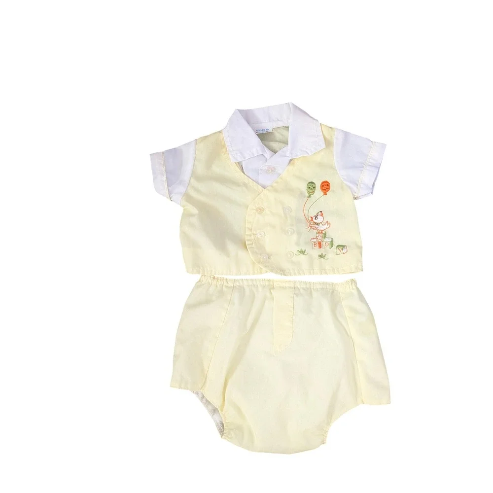 Cradle Togs Vintage 2 Piece Baby Boy Yellow Outfit Embroidered Duck 6-9 Months