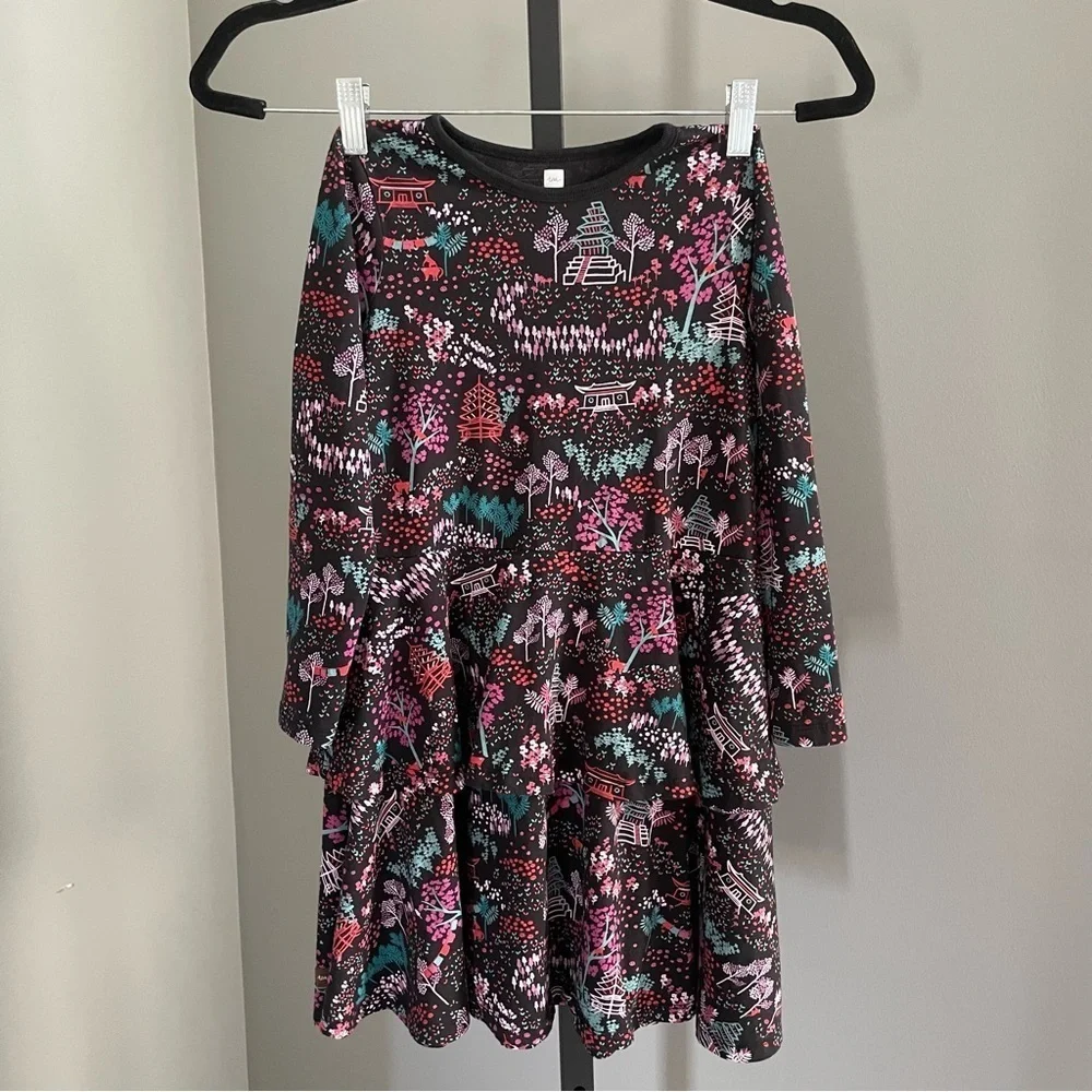 Tea Collection Majestic Pagodas Tiered Peplum Dress Girl's Size 8