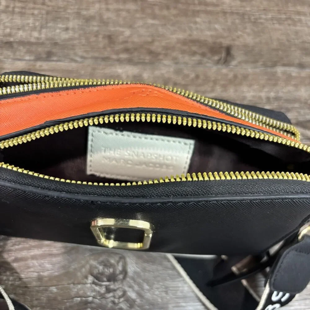 Marc Jacobs The Snapshot Crossbody Bag Women's Small Black Orange Leather