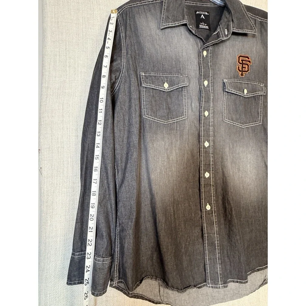 Antigua San Francisco Giants Distressed Long Sleeve Button Up Black Shirt Mens L