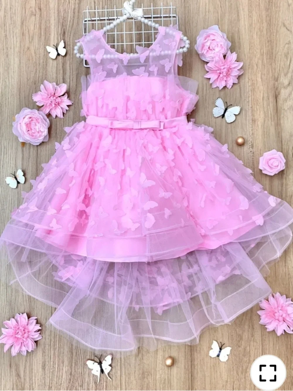 Pink Butterfly Tulle Party Dress for Kids